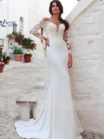 layout niceb mermaid wedding dress with lace appliques long sleeves for women robe de mariee spandex scoop neckline bridal gowns