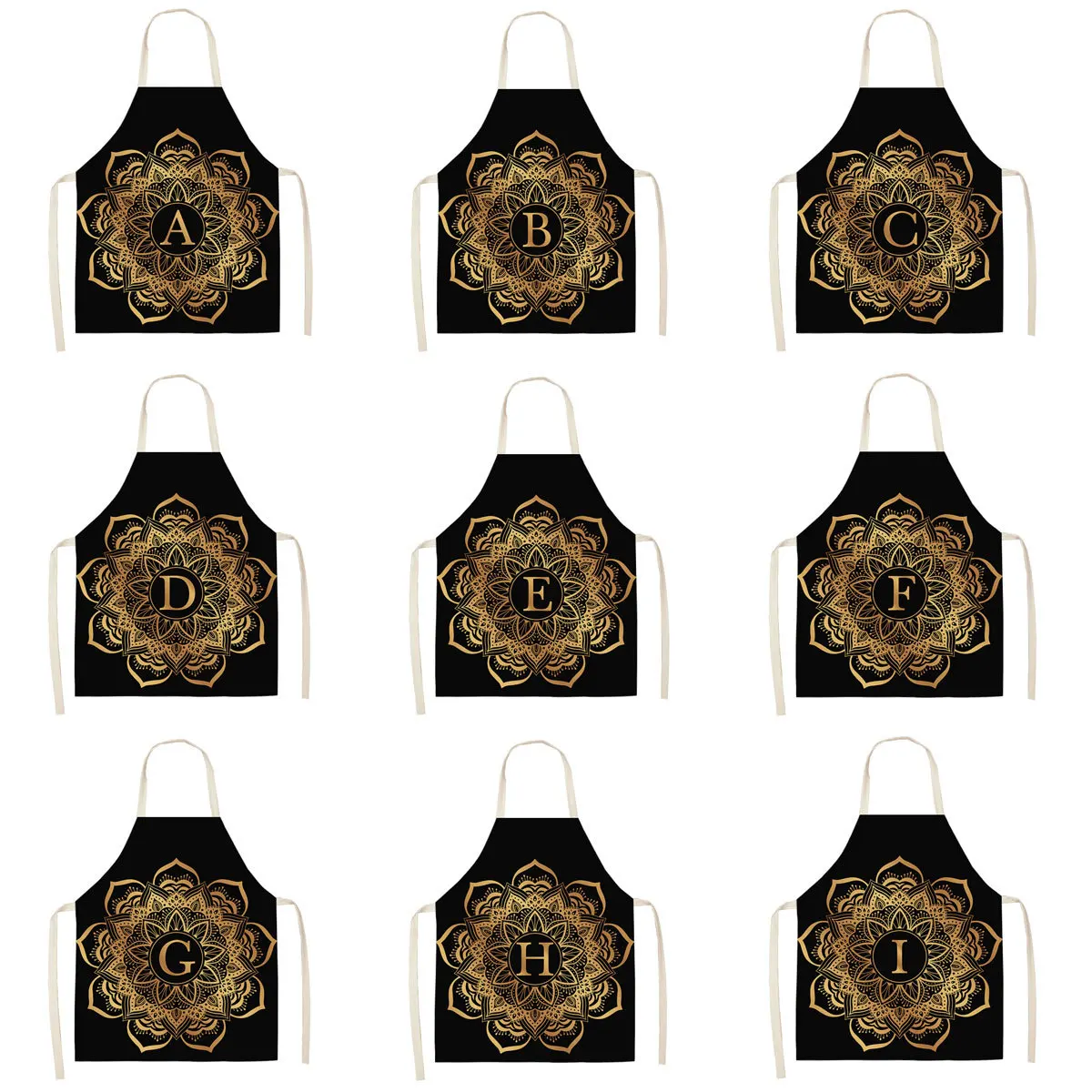 

Golden Black Letters Pattern Cleaning Aprons Home Cooking Kitchen Apron Cook Wear Cotton Linen Adult Bibs Black Apron Kid Apron