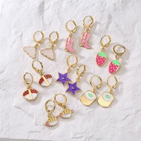 candy color enamel star boots earrings for women girls cute sweet strawberry fruit dangle drop earring korea charms jewelry