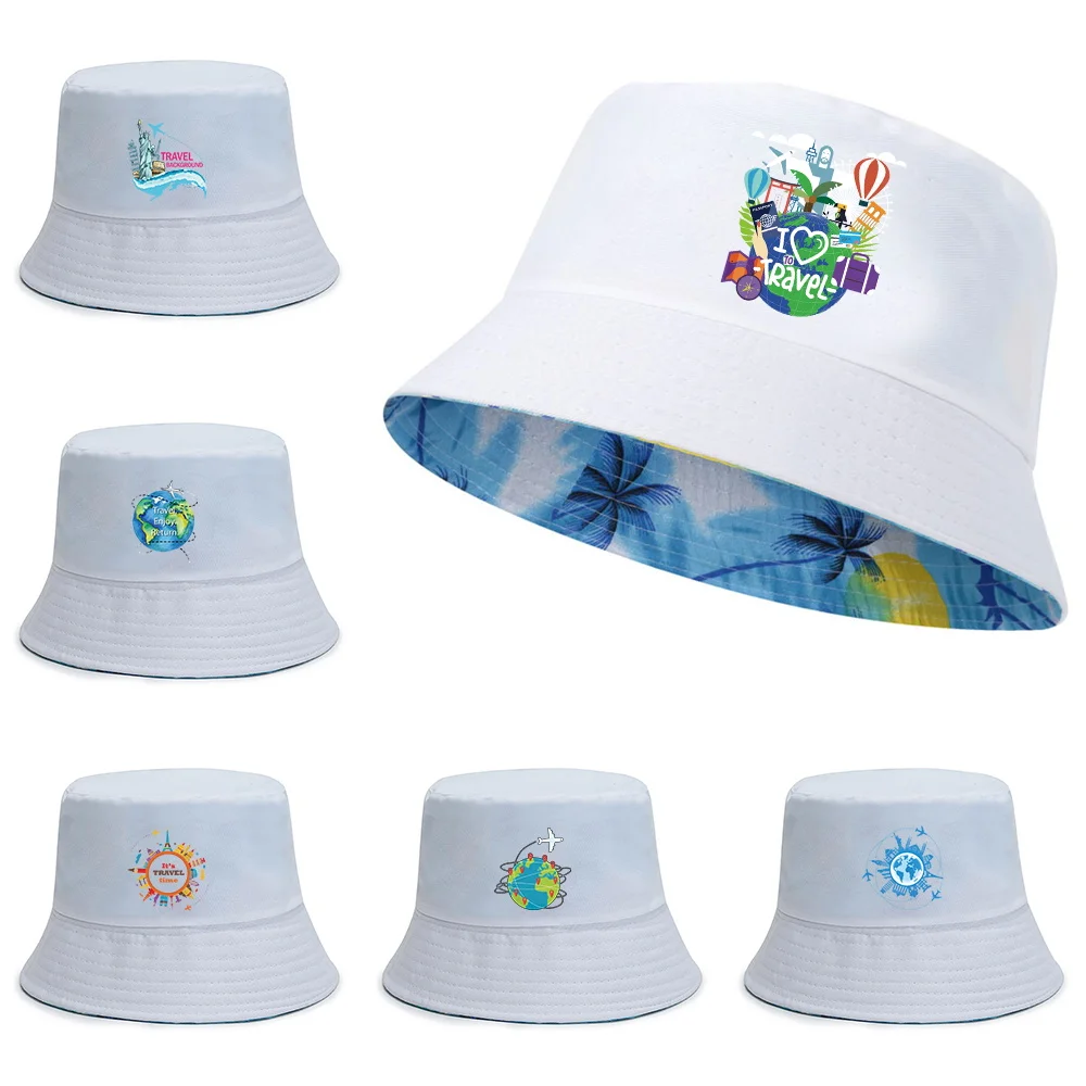 

2022 Foldable New Double-sided Fisherman Hats Unisex UV-proof Sun Cap Casual Wild Beach Caps Travel Print Pure Cotton Panama Hat