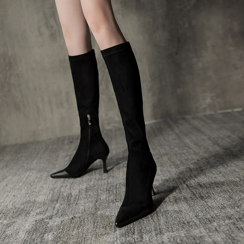 

Sexy High Boots Women Winter New Fashion Over Knee Warm Botas Mujer Faux Suede Stiletto Socks Shoes High Heels Boots