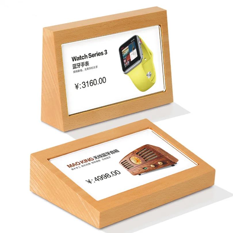 

78x38mm Mini Wood Sign Holder Display Stand Acrylic Name Card Price Card Tag Label Counter Top Photo Picture Frame Stand