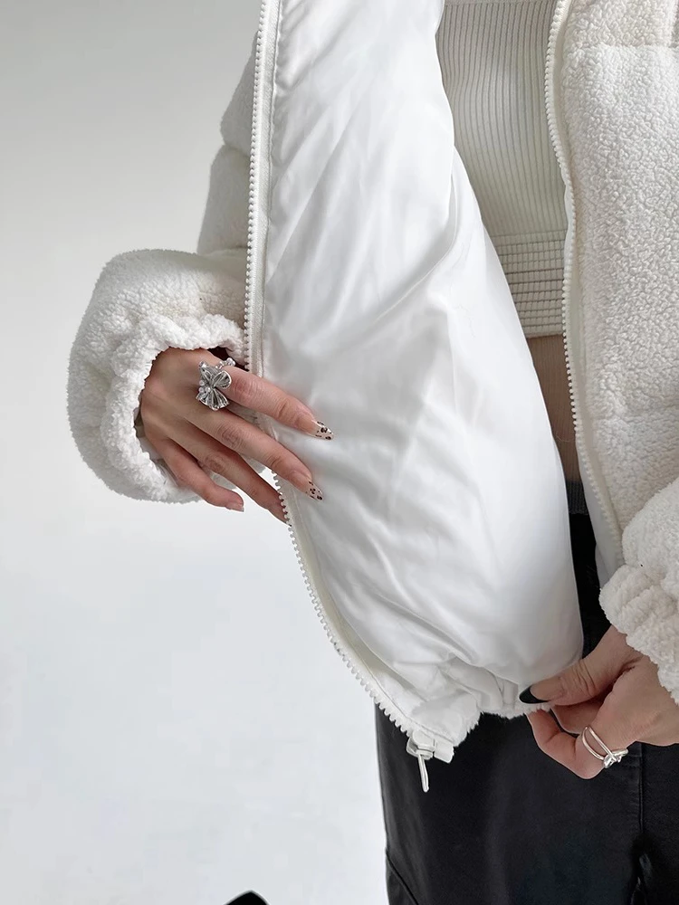 Белый короткий берберский флисовый пуховик American High Street одежда с хлопковой