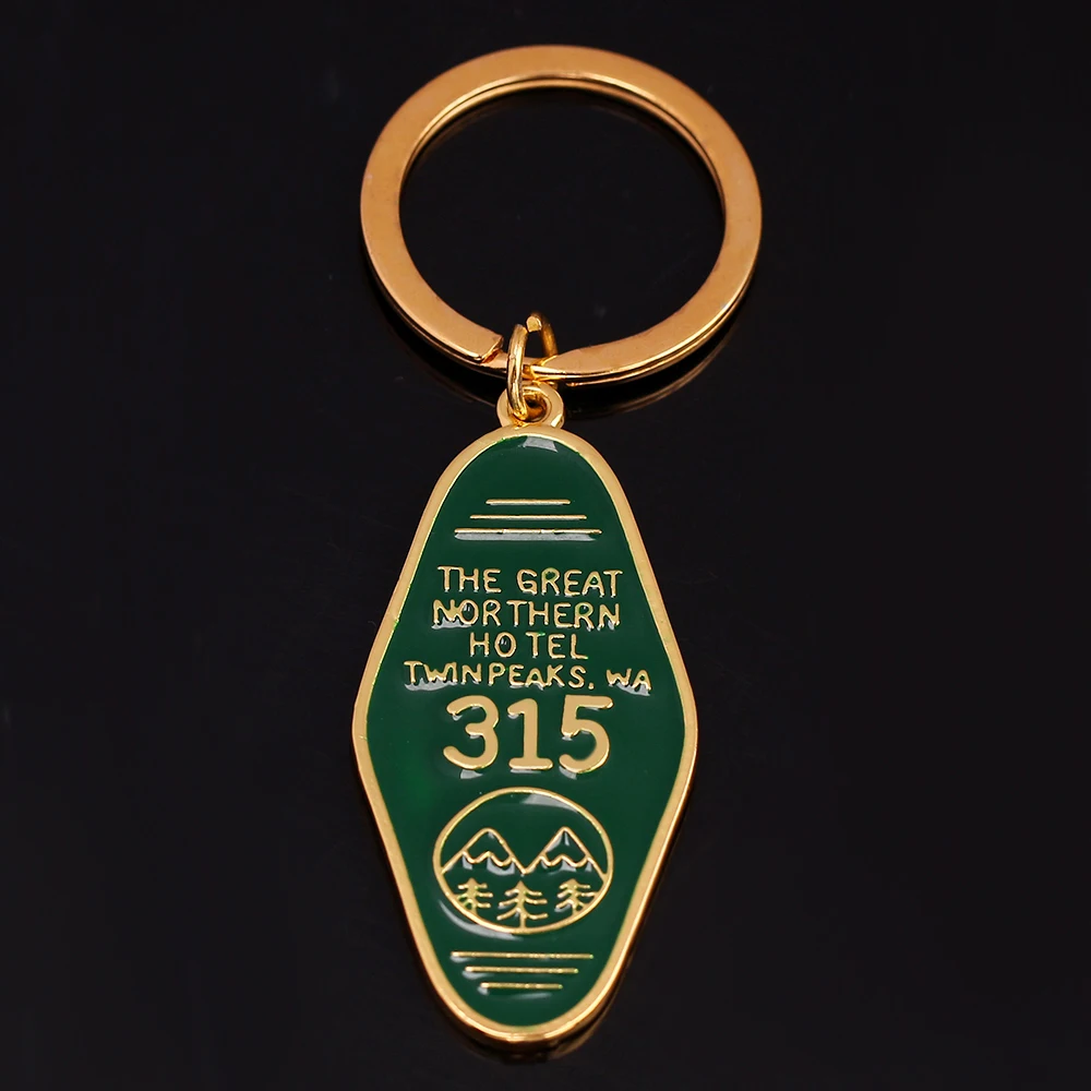 TV Show Twin Peaks Key Chain Metal Green Enamel The Great Northern Hotel Room # 315 Keychains Fashion Women Men Jewelry Key Ring images - 6