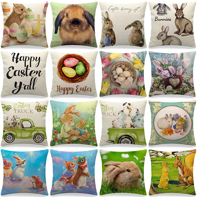 

Happy Easter Home Decor Cushion Cover Farmhouse Decor Pillowcase Square