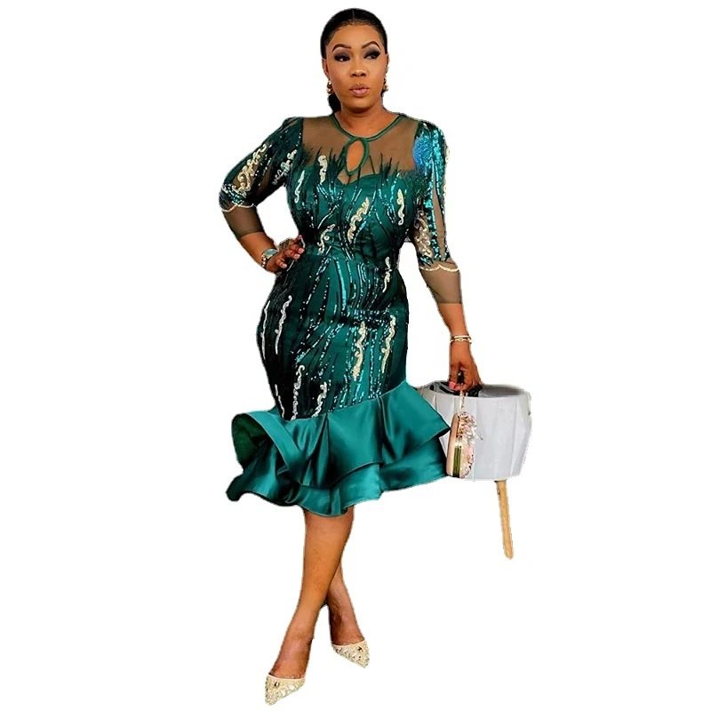 

Сексуальное Сетчатое облегающее платье миди, африканские платья для женщин 2023, повседневное элегантное Бандажное платье с высокой талией и блестками, Женская африканская одежда