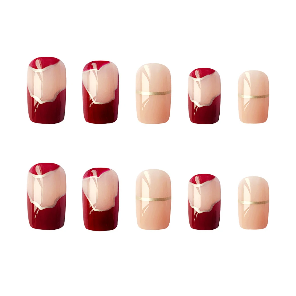 

24 шт. блестящие нежные красные накладные ногти уникальные линии накладные ногти для женщин и девушек съемный Искусственный Полный Чехол дл...