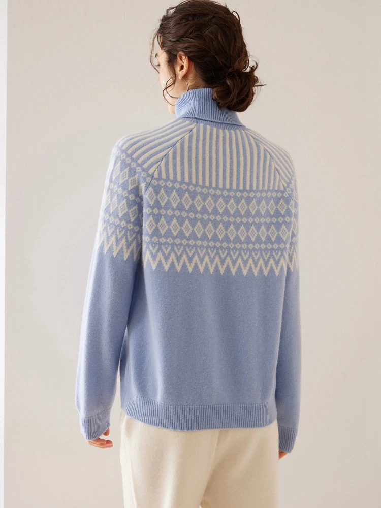 Новые женские пуловеры с высоким воротником жаккардовый кашемировый свитер