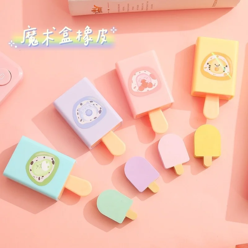 

1pcs Creative Popsicle Shape Rubber Fun Magic Box Wipe Clean Pupils Cute Learning Cartoon Eraser Stationery