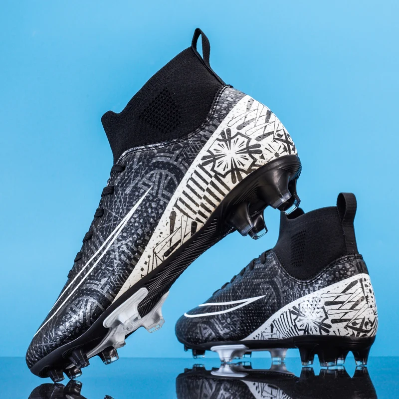 Men Soccer Shoes FG/TF Quality Grass Training Cleats Kids Football Boots High Top Outdoor Sports Shoes Wear-Resistant Non-Slip
