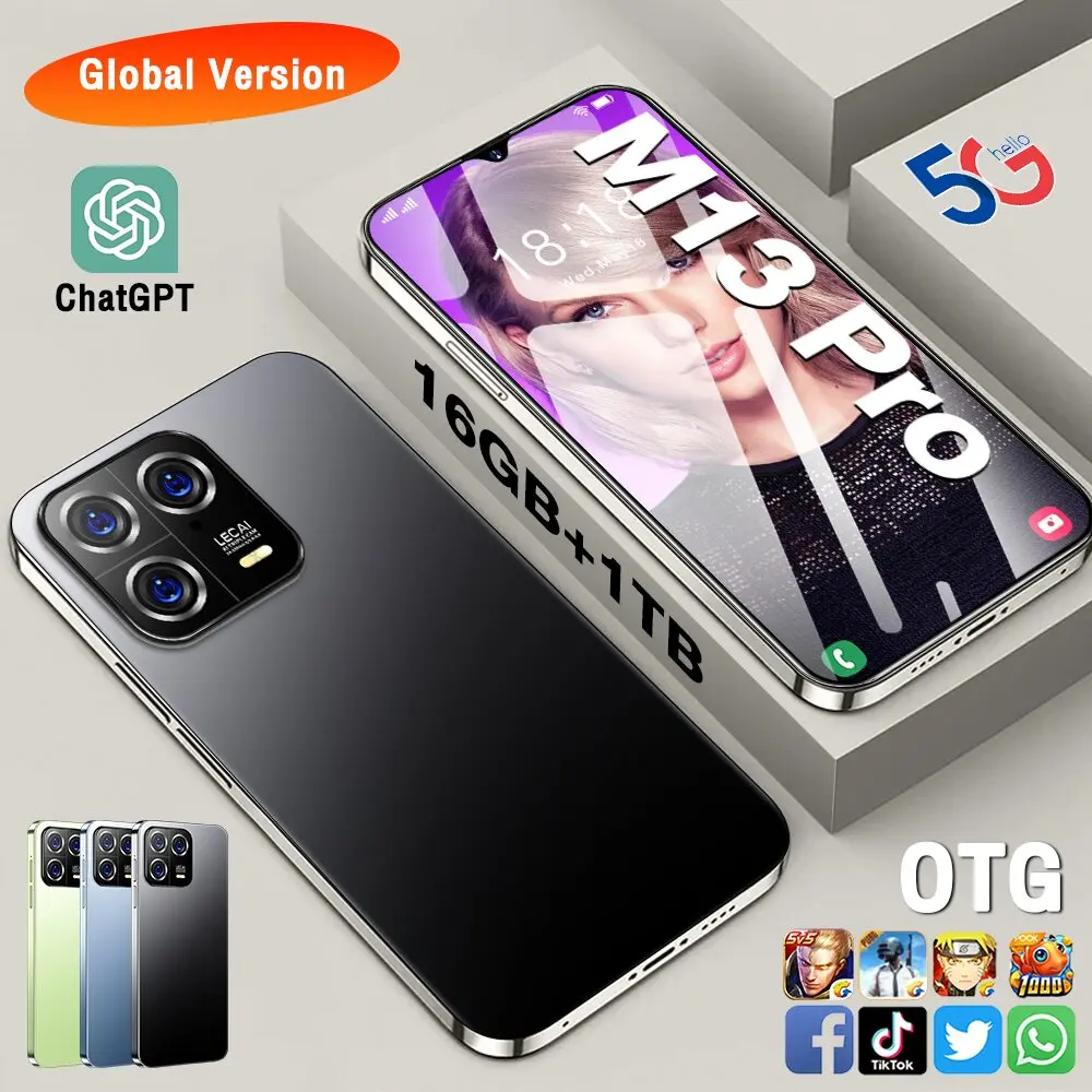 

Brand New M13 Pro Smartphone Android 7.3 Inch HD Full Screen 16GB+1TB Mobile Phones Global Version 5G Dual SIM Card Cell Phone