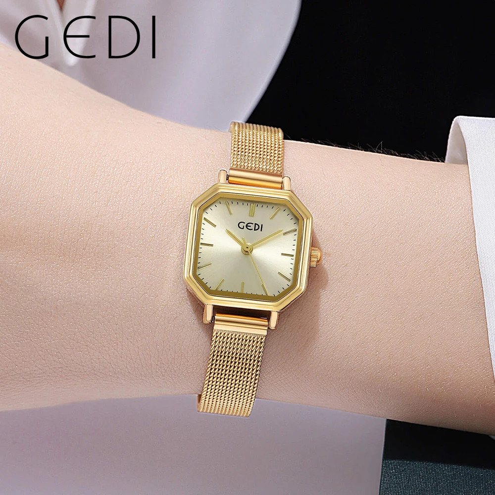GEDI Ultra-thin Silver Women Square Watches Luxury Brand Milanese Strap Waterproof Fashion Ladies Quartz Wristwatches Clock Gift