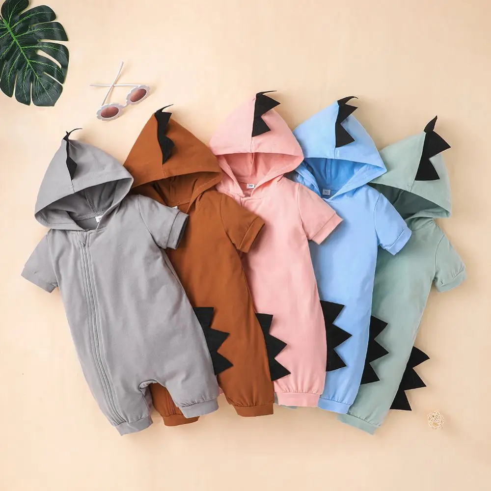

Baywell Summer Infant Baby Boys Romper Lovely 3D Cartoon Dinosaur Hooded Jumpsuit Short Sleeve Newborn Clothes 0-12M
