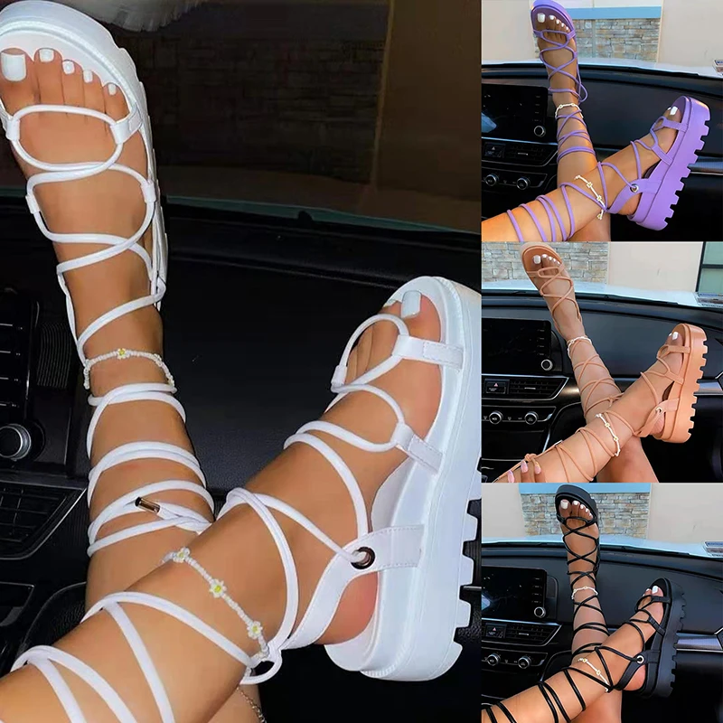 

Summer Women Sandals Narrow Band Vintage Round Toe High Heels Cross Strap Thong Sandals Women x Shape Design Shoes Women