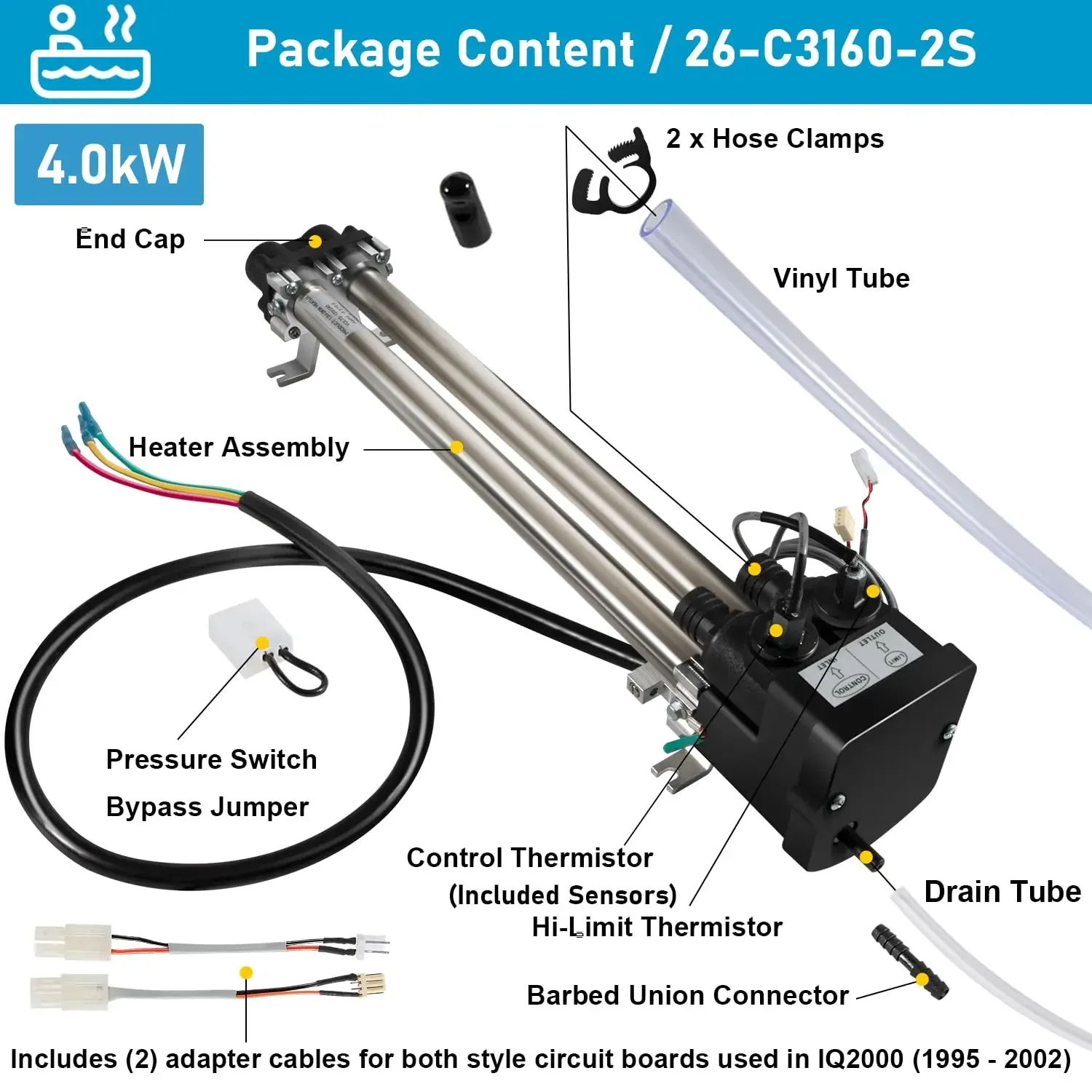 C3160-2S Двухстворчатый нагреватель с низким потоком в сборе 4 0 кВт для Watkins/Hot Spring/Tiger