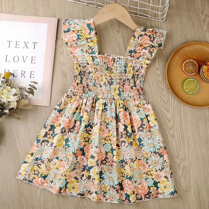 

2022 Girls Clothes New Summer Girls Dresses unSleeve Princess Dress Flowers Girls Casual Children Dress