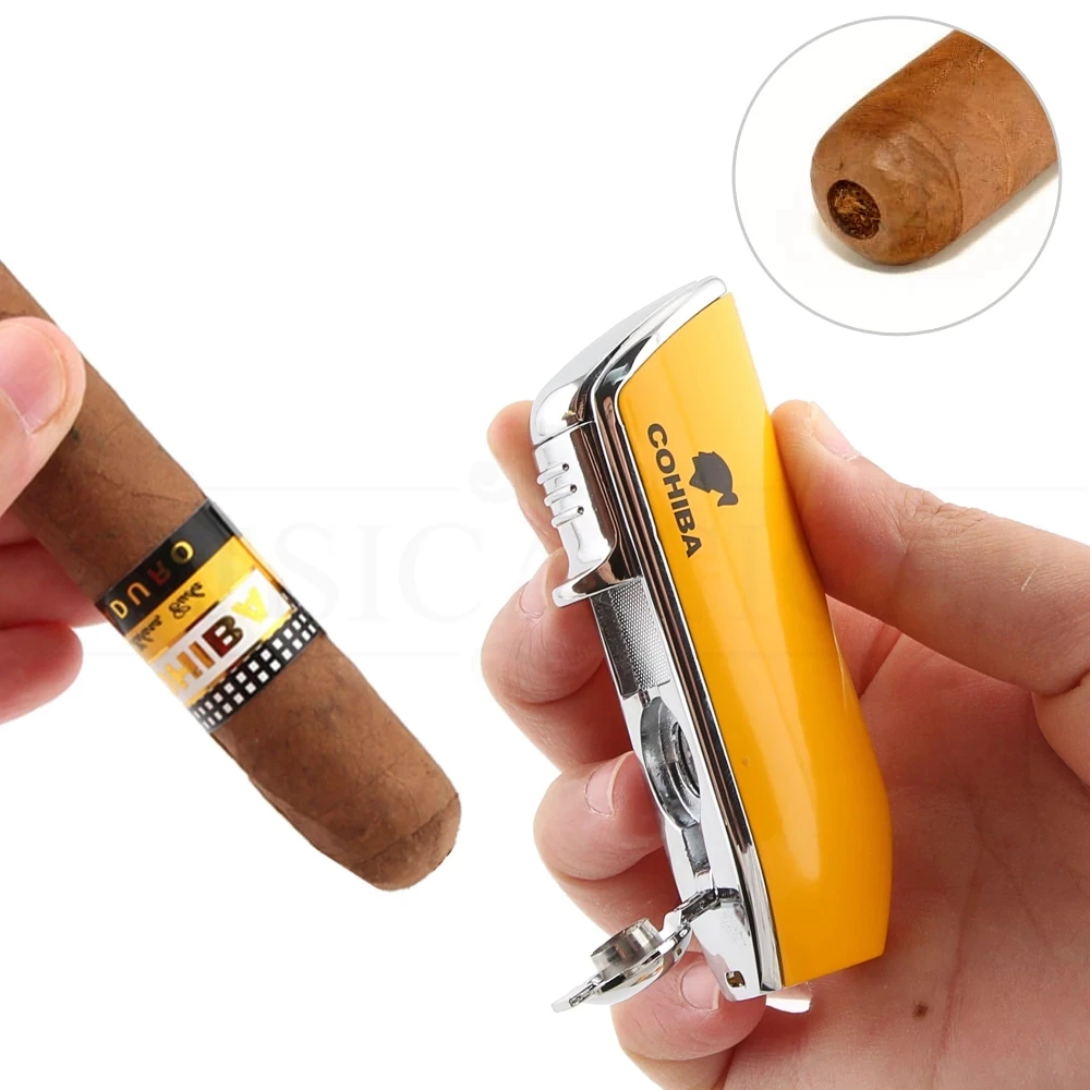 Металлическая ветрозащитная карманная мини-зажигалка для сигар COHIBA с 3 струйными