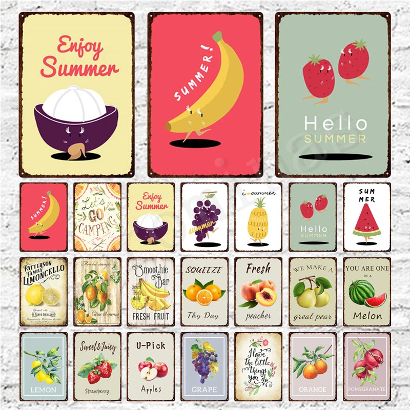

Farm Fresh Fruit Vintage Metal Sign Plaque Tin Plate Retro Art Living Room Decoration Farmhouse Bar Garden Kitchen Iron Painting