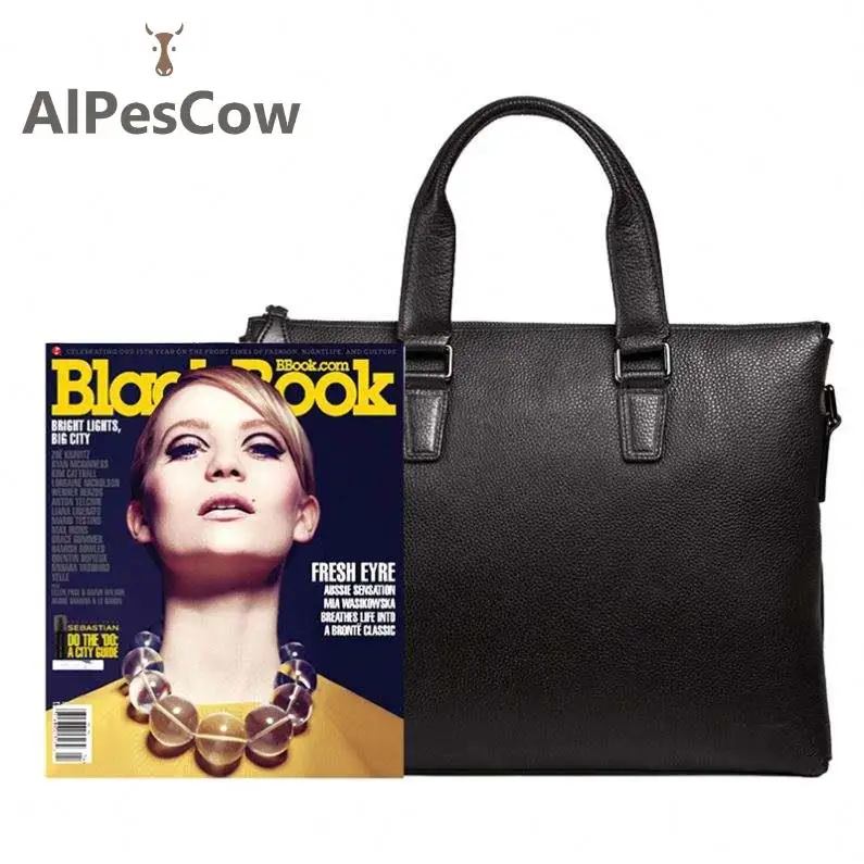 High Quality 100% Alps Cowhide Briefcase For Laptop Vintage Luxury Genuine Leather Messenger Bags Handbag With Shoulder Strap