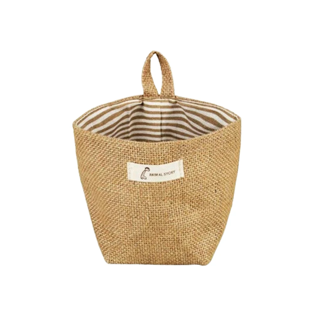 

1pc Durable Jute Storage Bag Folding Sundries Bucket Washable Organizer Room Article Hanging Bag Household Storage Accessories