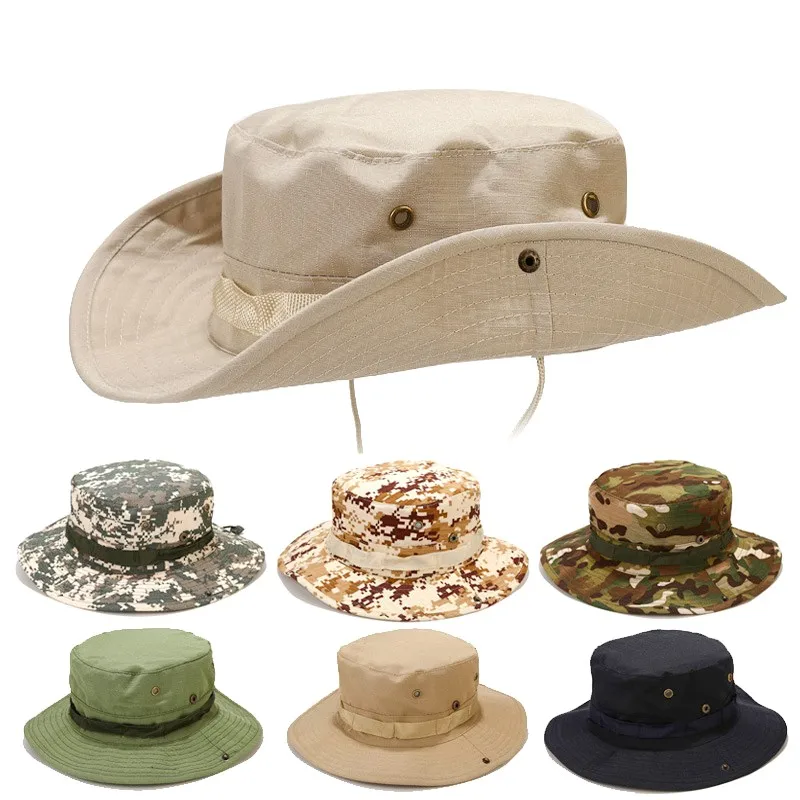 

Camouflage Boonie Men Hat Tactical Army Military Multicam Panama Summer Cap Women Bucket Hats Hunting Hiking Outdoor Sun Caps