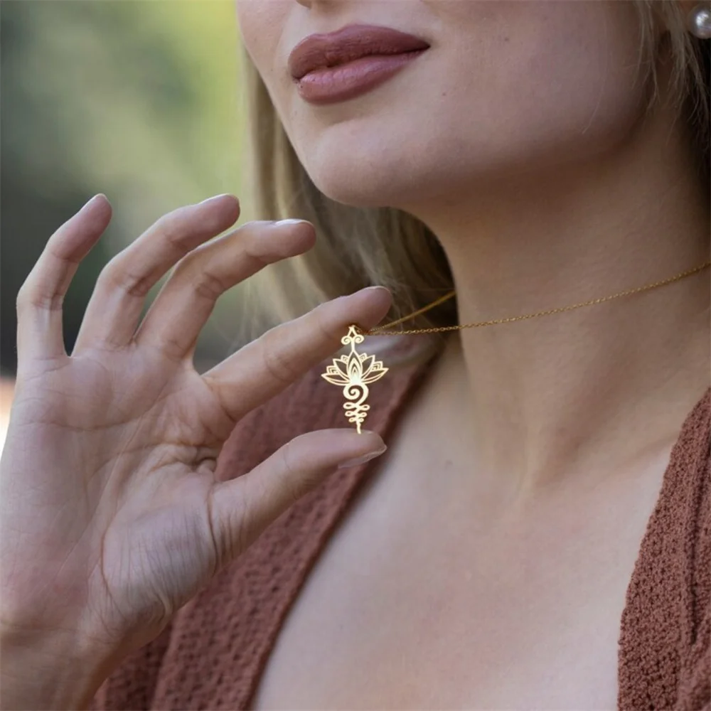 

Trendy Stainless Steel Unalome Necklace Yoga Lotus Healing Necklace for Women Breathe Meditation Amulet Pendant Jewelry Gifts