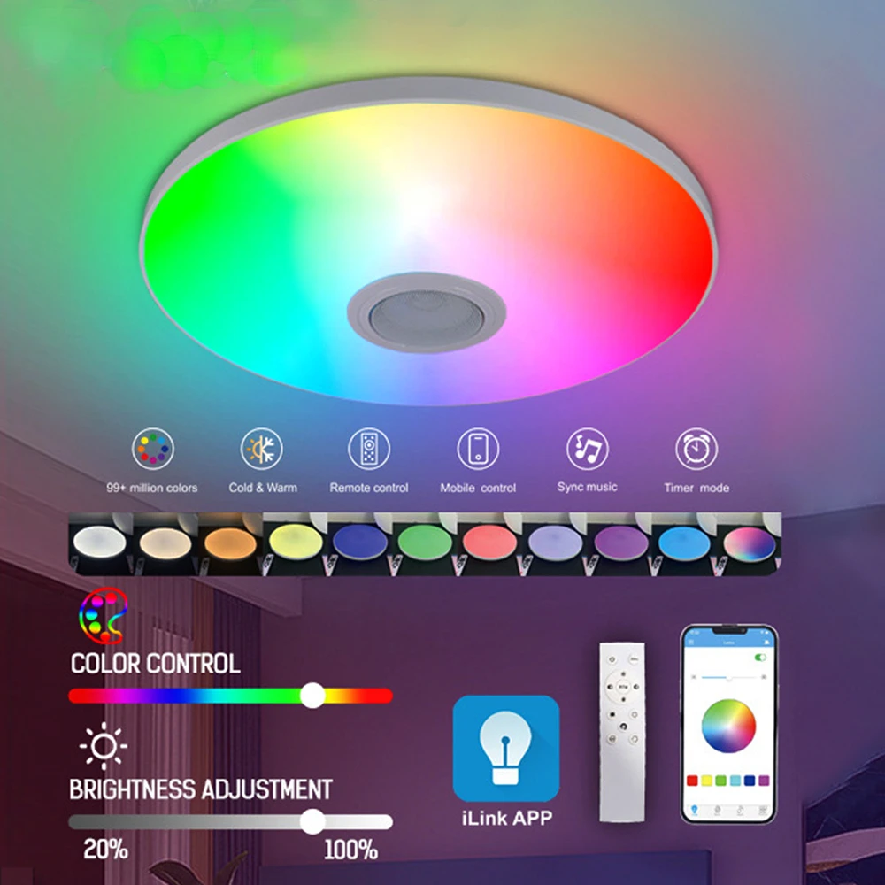 

Smart LED Round Ceiling Light RGB Smart Chandeliers Remote APP Control Bluetooth dimming Music Bedroom Living Room Ambient Light
