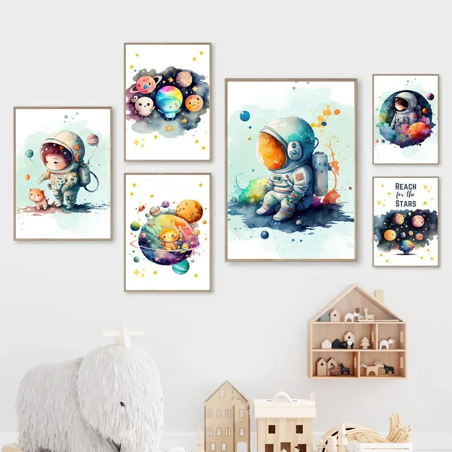 Астронавт планета космос Млечный путь галактика настенный художественный принт