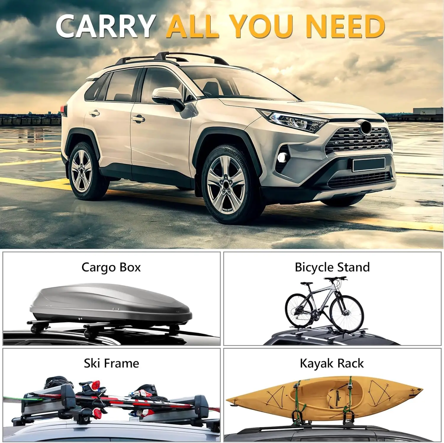 Поперечные дуги багажника на крышу для Toyota RAV4 2019-2025 (не LE 22-25/Adventure/TRD Off-Road/Hybrid Woodland