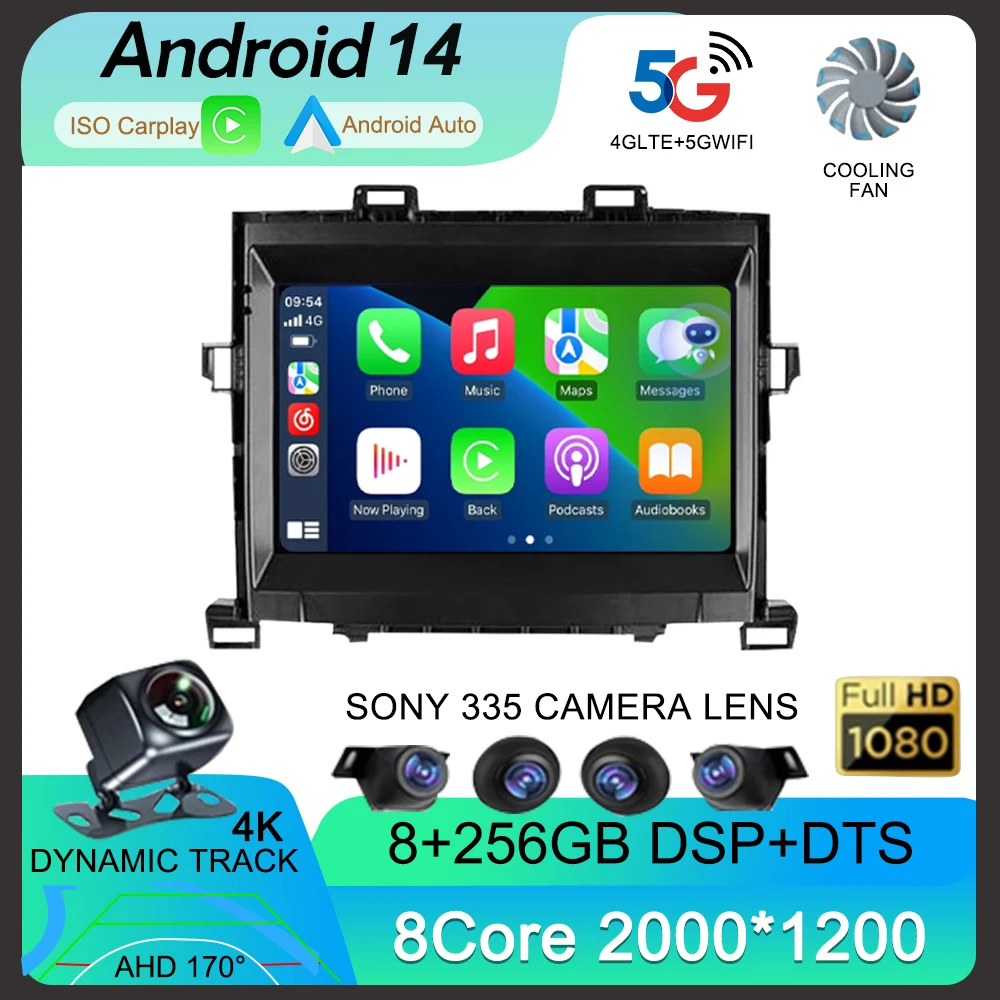 Android14 для Toyota Alphard H20 2008-2014 Автомобильный радиоприемник Android 10 Auto Carplay 4G WIFI