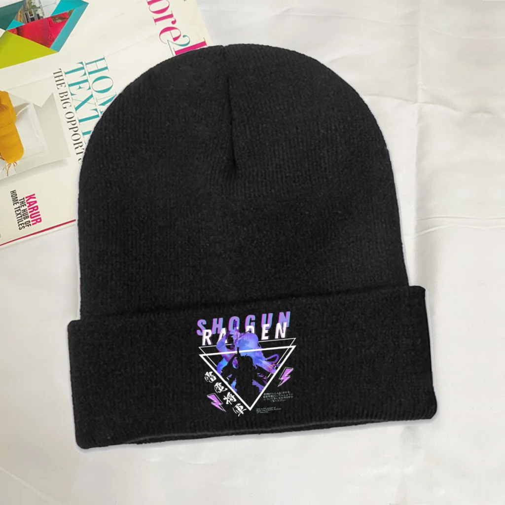 

Raiden Skullies Beanie Genshin Impact Online Модная вязаная беретная трикотажная модная эластичная шапка без козырька