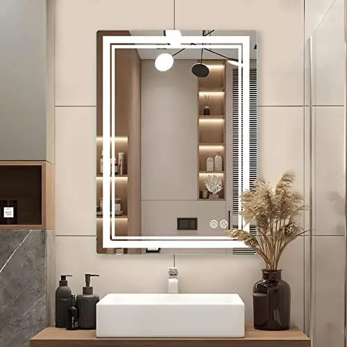 

LED Round Lighted Mirror, 24 Inch Bathroom Backlit Vanity Mirror Mounted with 3000K/4000K/6000K Adjustable, Anti-Fog, Smart Tou