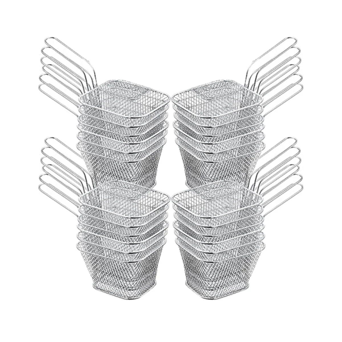 

24Pcs Mini Square Fry Basket Stainless Steel French Fry Holder Deep Fry Basket Mesh Food Basket with Handles(Silver)