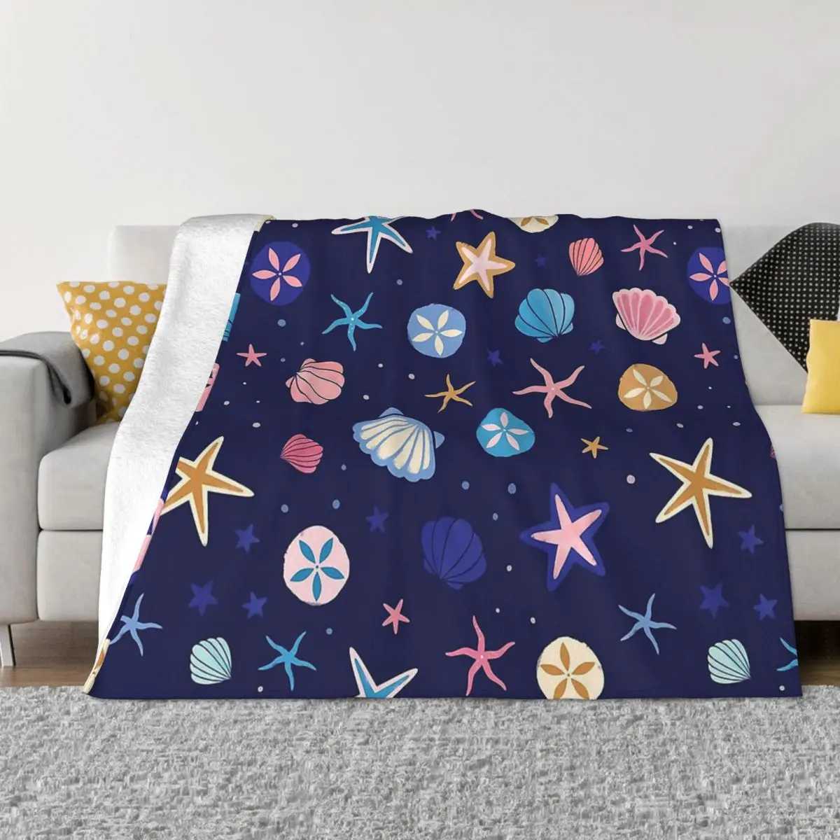 

Одеяло с узором океана, фланелевые ракушки, уютное мягкое флисовое покрывало