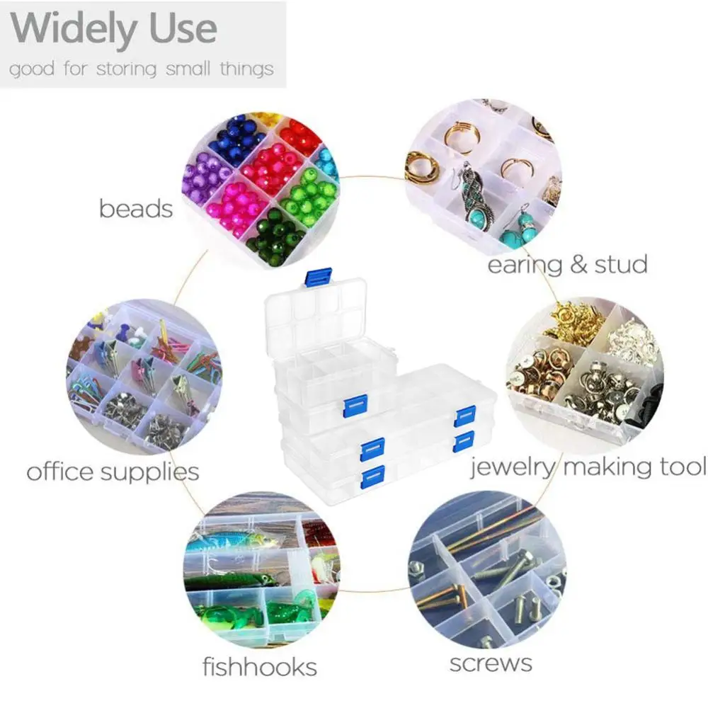 4pcs/set Rectangle Clear Plastic Storage Jewelry Box Compartment Organizer for Beads Earrings Crafts Containers Case