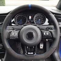 soft car steering wheel cover diy hand stitched black suede for volkswagen golf 7 gti golf r mk7 polo scirocco 2015 2016