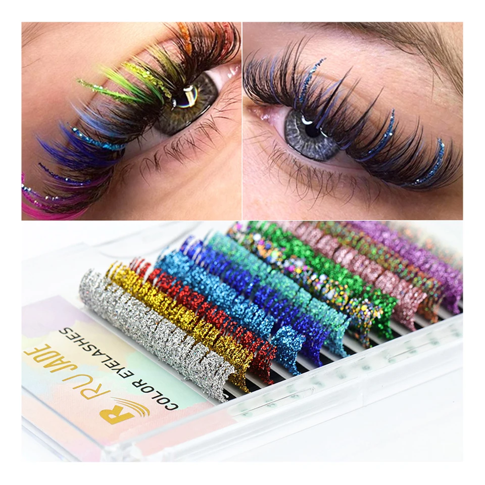 Glitter Lashes Fashion Shiny Colorful Russian Volume Individual Eyelash Extensions Colors Glitter Lashes Makeup