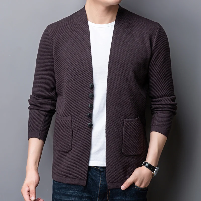 2022 Men Cardigan Wool Sweater Striped Knitted Outerwear Men V-Neck Jacket Long Sleeve High Quality Korean Design Clothing S-3XL
