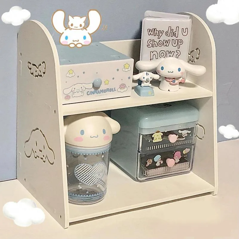 

Kawaii Cinnamoroll Kt Настольный стеллаж для хранения Sanrioed аниме двухслойный водонепроницаемый Органайзер полка