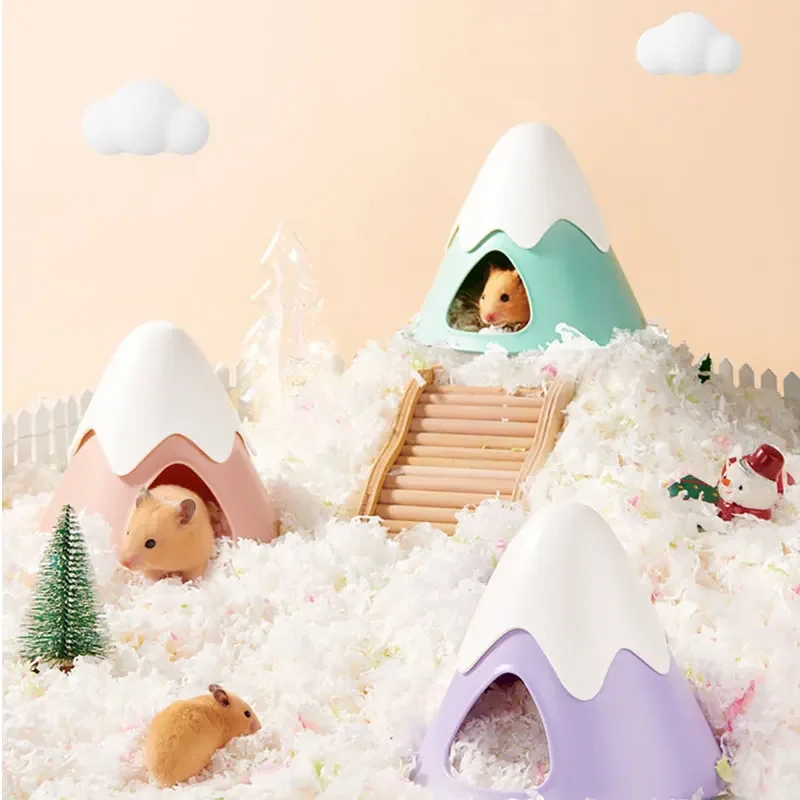 

Hamster Cages Snow Mountain Shaped Escape House Four Seasons Universal Sleeping Room Toys Small House Landscape Products