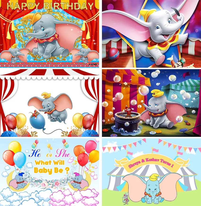 

Dumbo Kids Happy Birthday Backdrop Blue Dumbo Newborn Photo Photography Background Party Decorations Baby Shower Banner Booth
