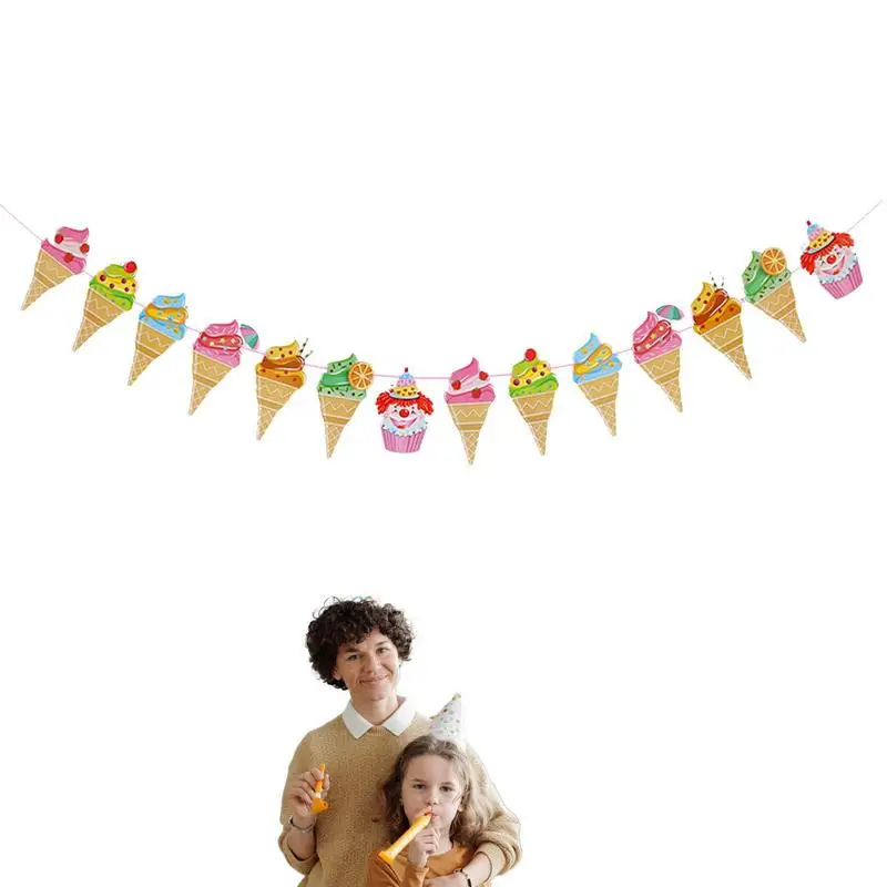 

Ice Cream Banner Party Popsicle Garland Birthday Bunting Bar Streamer Decor Theme Summer Decorations Signs Flag Colorful