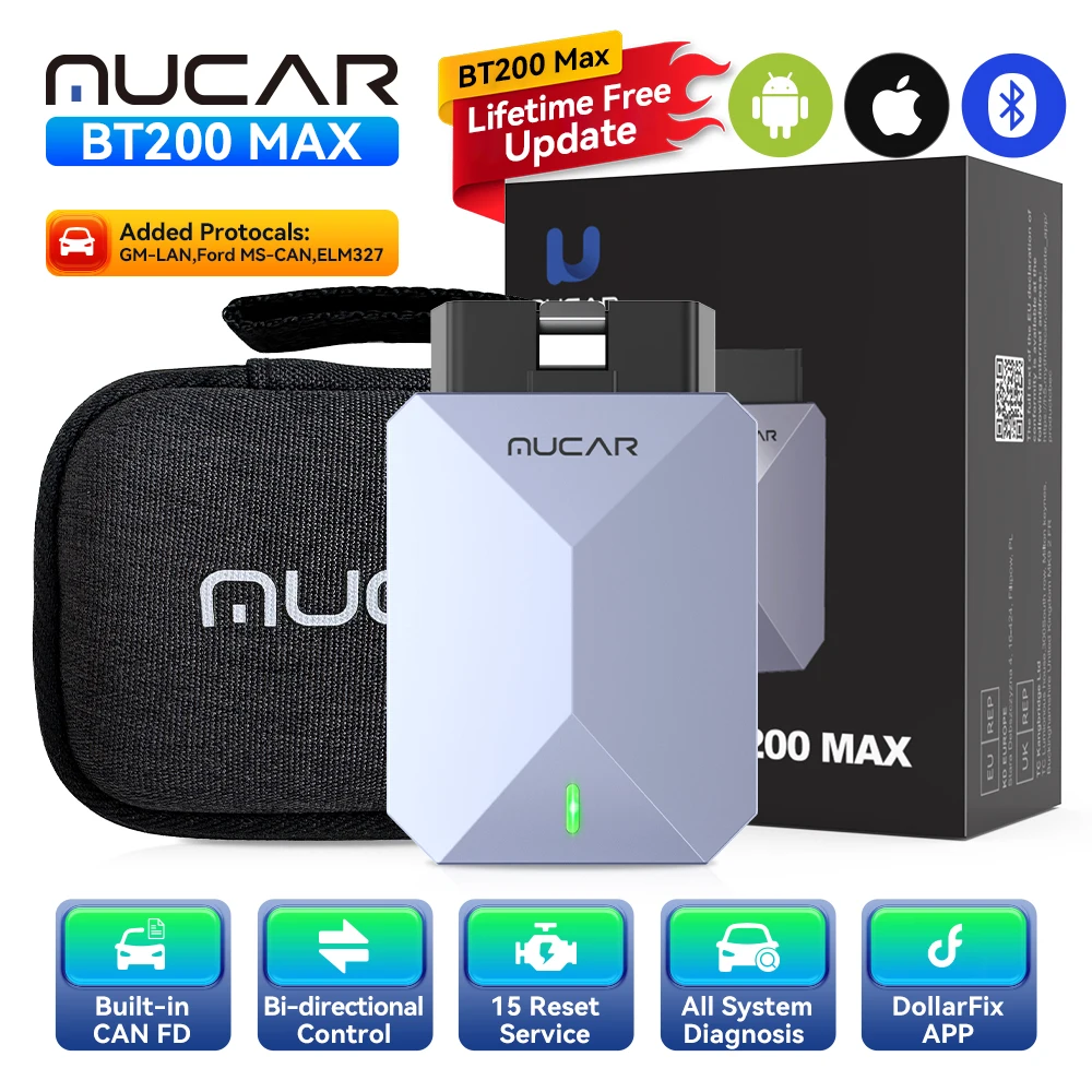 

MUCAR BT200 Макс. пожизненное бесплатное обновление OBD2 сканер CAN FD двунаправленное управление все системы диагностический инструмент 15, сброс
