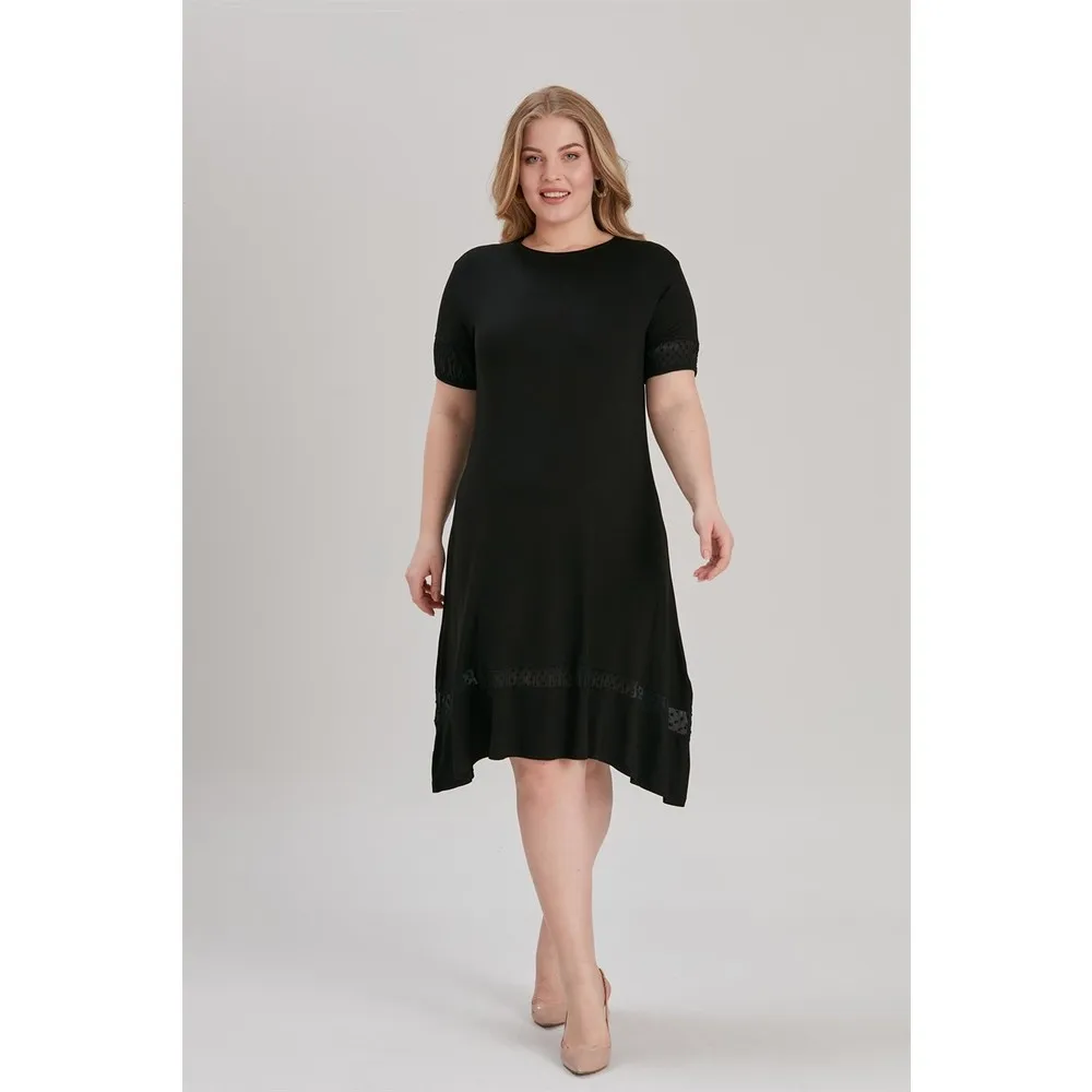 

Dorlie Women Large Size Handles-Skirt Bits Chiffon Detail Dress Black