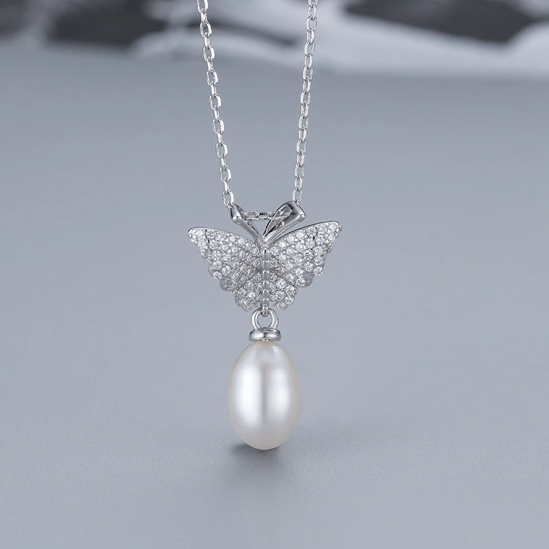 

Genuine 100% 925 Sterling Silver Butterfly Necklaces Trendy Pearl Pendant Necklace For Women Party Silver 925 Fine Jewelry Gifts