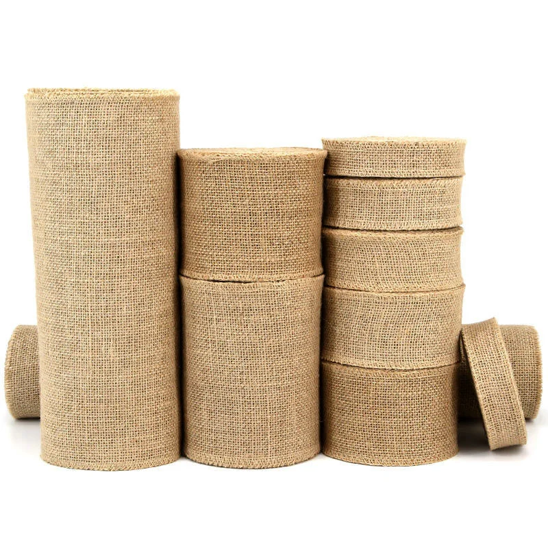 

2M/Roll Christmas Jute Burlap Ribbons Fabric Crafts DIY Natural Vintage Jute Ribbon Lace Wedding Sewing Trim Gift Bows Decor