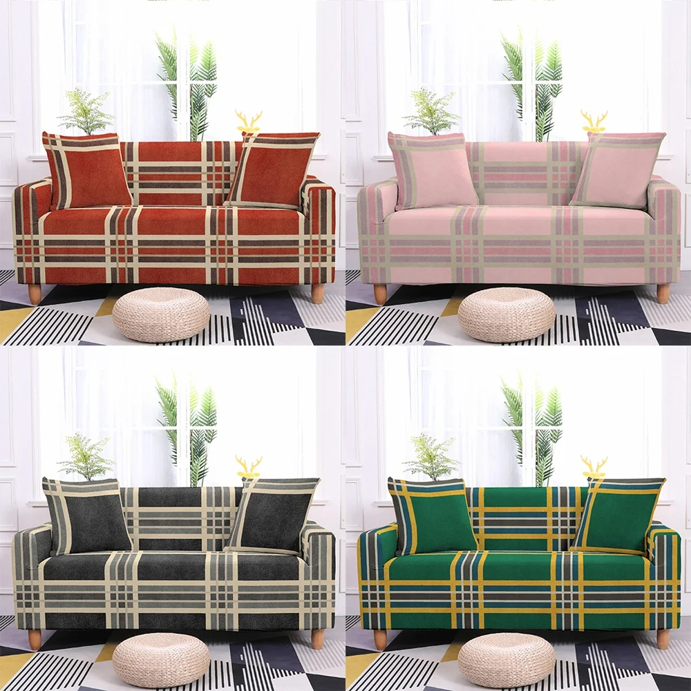 

Geometric Anti-dust Plaid Sofa Cover Cotton Modern Art Couch Covers All-inclusive Funiture L-shaped Sectional Slipcover 1-4 Seat