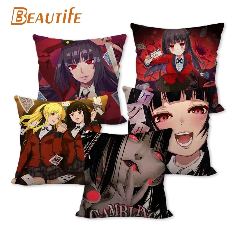 

Новинка, декоративный чехол Kakegurui для спальни, 45x45 см, Квадратные Зеркальные Чехлы, хлопковая льняная ткань, не выцветает