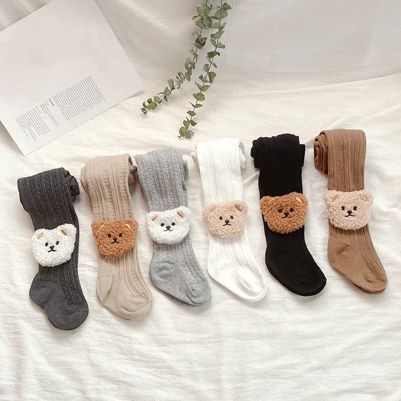 

1 Pair Girls Tights for Kids In Korean Fashion Cute Cartoon Bear Baby Pantyhose Spring Autumn Double Cylinder Stocking for Child