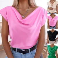2022 summer new solid color womens clothing simple loose silky comfortable short sleeved swing collar ladies top
